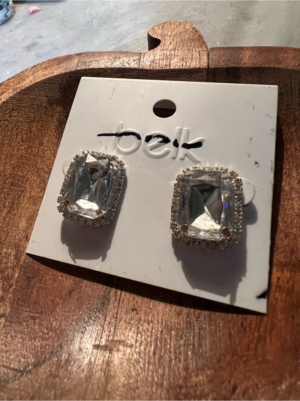 belk Clear Crystal Rectangular Halo Stud Earrings - Silver Tone